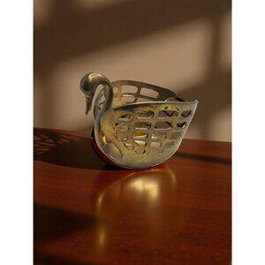 vintage solid brass made in india decorative swan votive candle holder